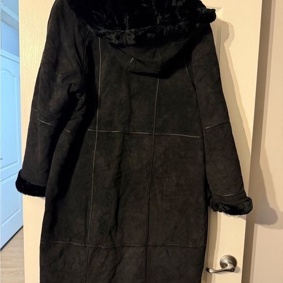 J. Percy Marvin Richards 100% Leather Suede Hooded  Black Long Coat - Picture 8 of 9